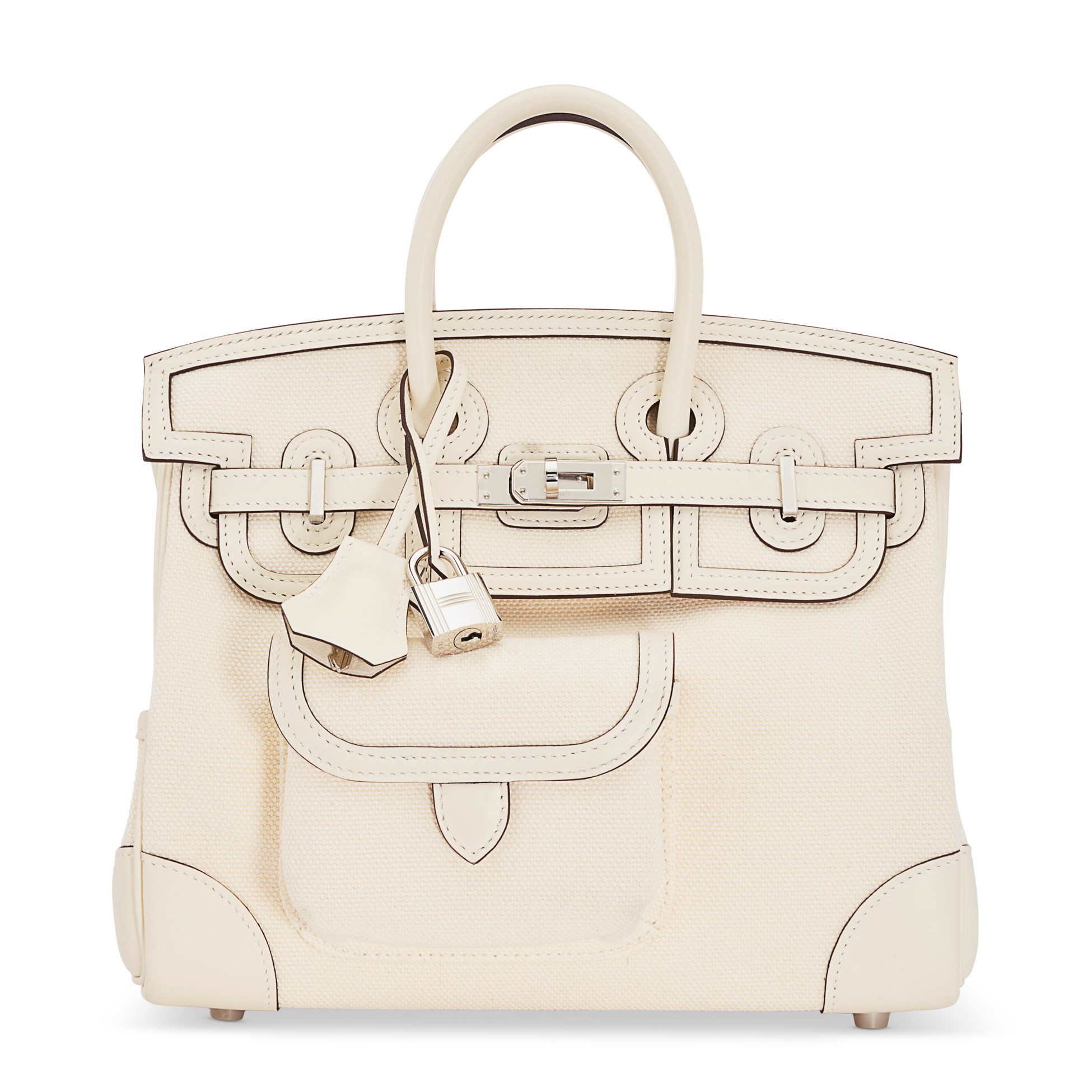 A LIMITED EDITION NATA TOILE GOËLAND & SWIFT LEATHER CARGO BIRKIN 25 WITH PALLADIUM HARDWARE 1 A LIMITED EDITION NATA TOILE GOËLAND & SWIFT LEATHER CARGO BIRKIN 25 WITH PALLADIUM HARDWARE