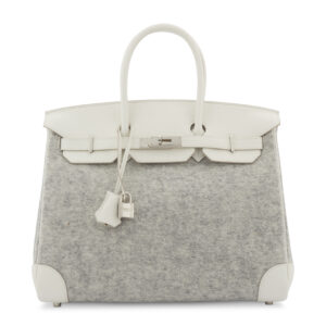A LIMITED EDITION WHITE SWIFT LEATHER & GRIS CLAIR FEUTRE BIRKIN 35 WITH PALLADIUM HARDWARE