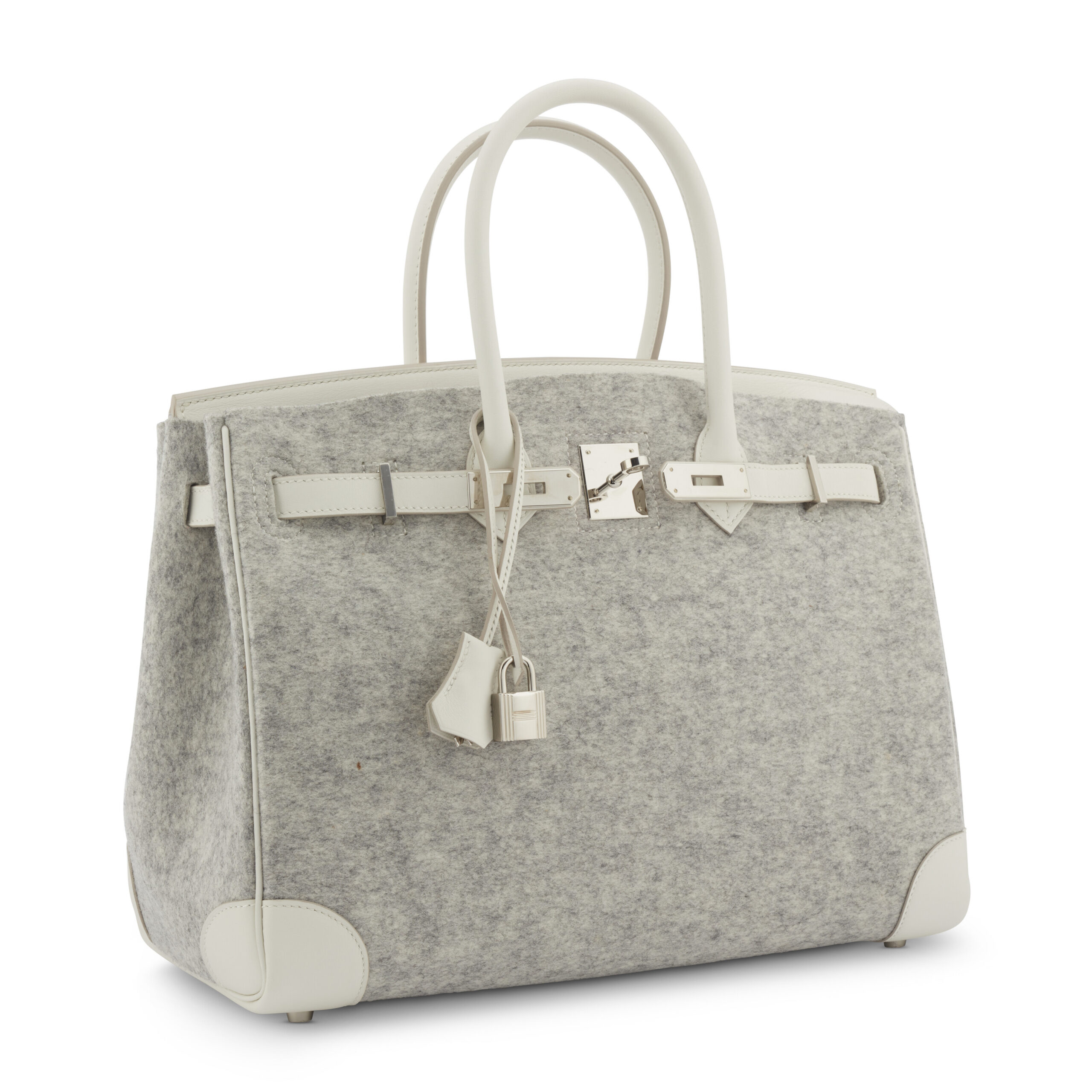 A LIMITED EDITION WHITE SWIFT LEATHER & GRIS CLAIR FEUTRE BIRKIN 35 WITH PALLADIUM HARDWARE 2 A LIMITED EDITION WHITE SWIFT LEATHER & GRIS CLAIR FEUTRE BIRKIN 35 WITH PALLADIUM HARDWARE - Image 2