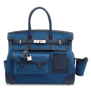 A LIMITED EDITION BLEU ÉGÉE GOËLAND TOILE & SWIFT LEATHER CARGO BIRKIN 35 WITH PALLADIUM HARDWARE