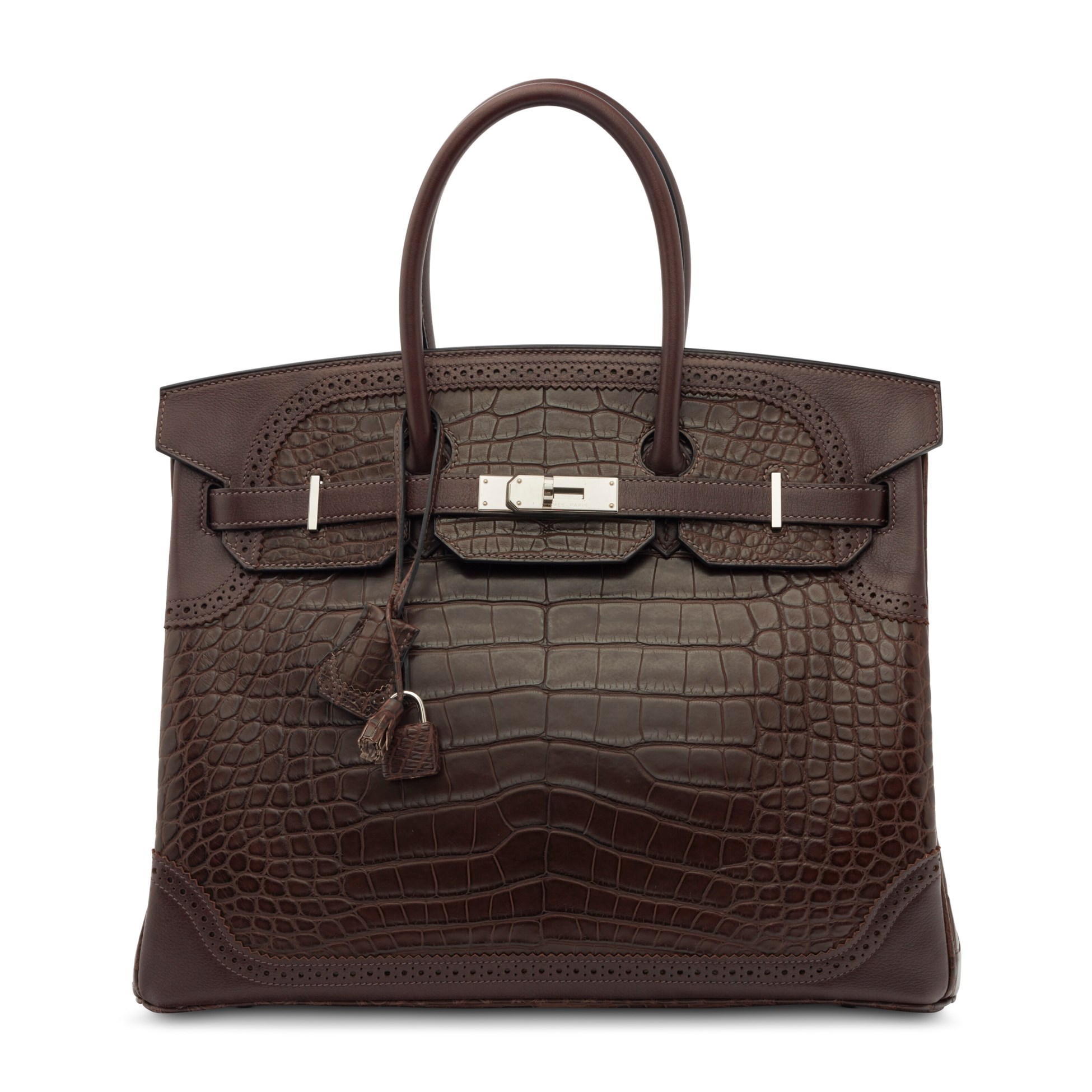 A LIMITED EDITION MATTE ÉBÈNE ALLIGATOR & SWIFT LEATHER GHILLIES BIRKIN 35 WITH PALLADIUM HARDWARE