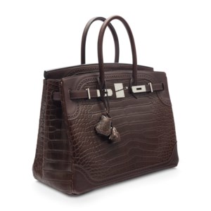 A LIMITED EDITION MATTE ÉBÈNE ALLIGATOR & SWIFT LEATHER GHILLIES BIRKIN 35 WITH PALLADIUM HARDWARE - Image 2