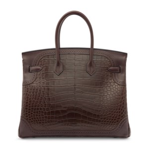 A LIMITED EDITION MATTE ÉBÈNE ALLIGATOR & SWIFT LEATHER GHILLIES BIRKIN 35 WITH PALLADIUM HARDWARE - Image 3