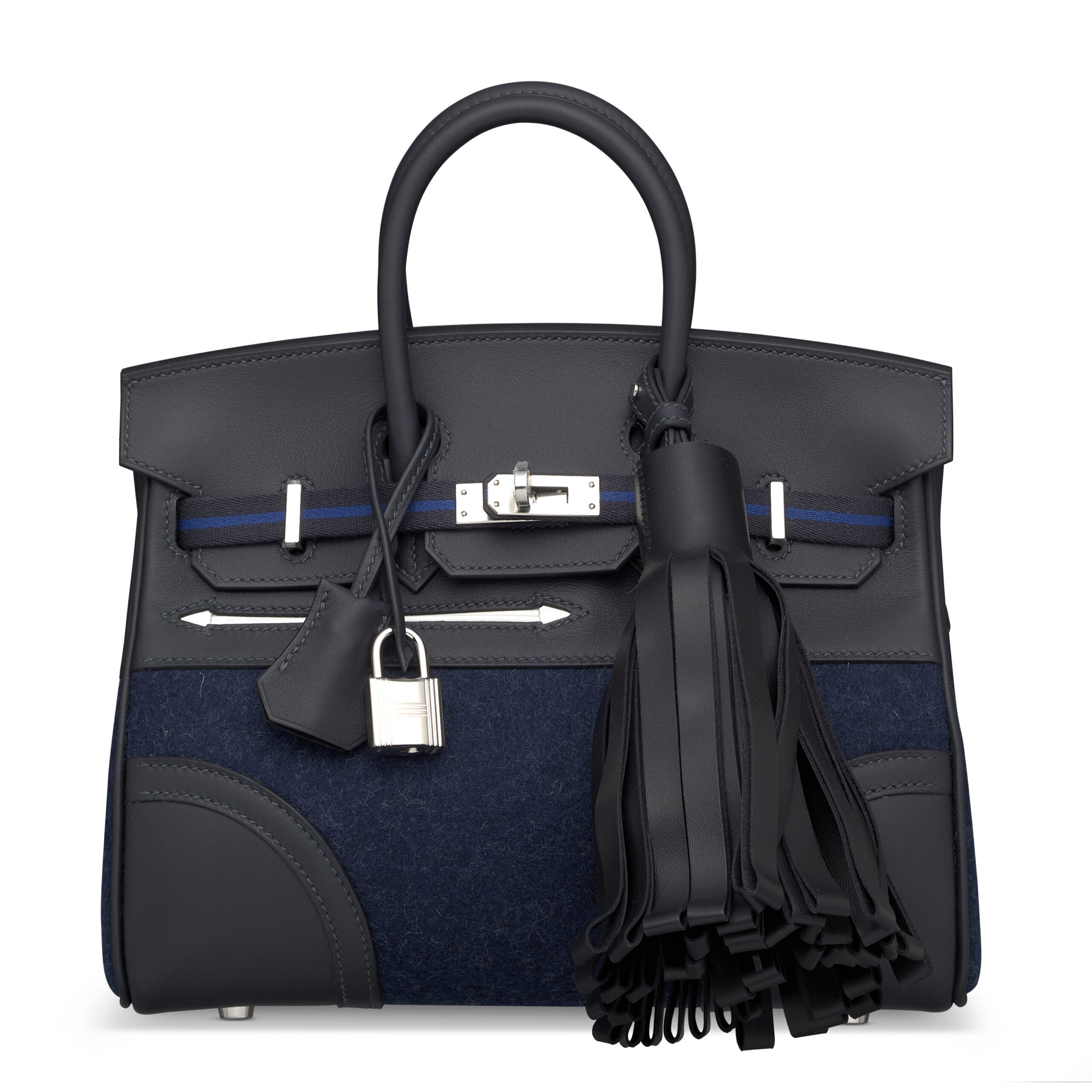A LIMITED EDITION CABAN, BLEU NUIT SWIFT LEATHER & FEUTRE, NEW WHITE MILO LAMBSKIN GO TEAM BIRKIN 25 WITH PALLADIUM HARDWARE