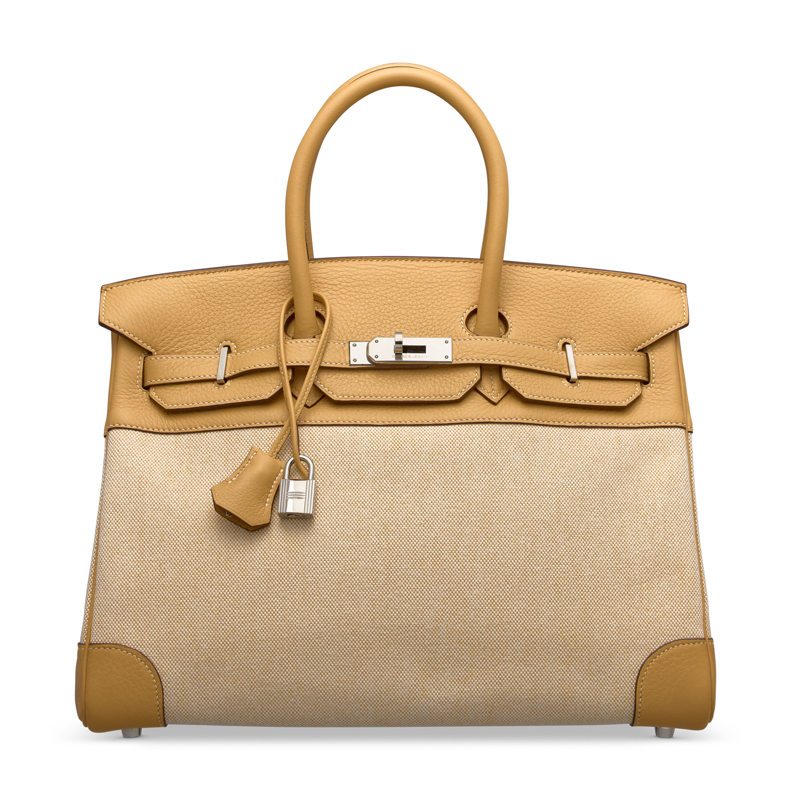 A LIMITED EDITION MOUTARDE CLÉMENCE LEATHER & CANVAS BIRKIN 35 WITH PALLADIUM HARDWARE - Image 6