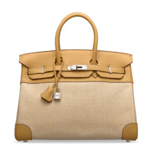 A LIMITED EDITION MOUTARDE CLÉMENCE LEATHER & CANVAS BIRKIN 35 WITH PALLADIUM HARDWARE