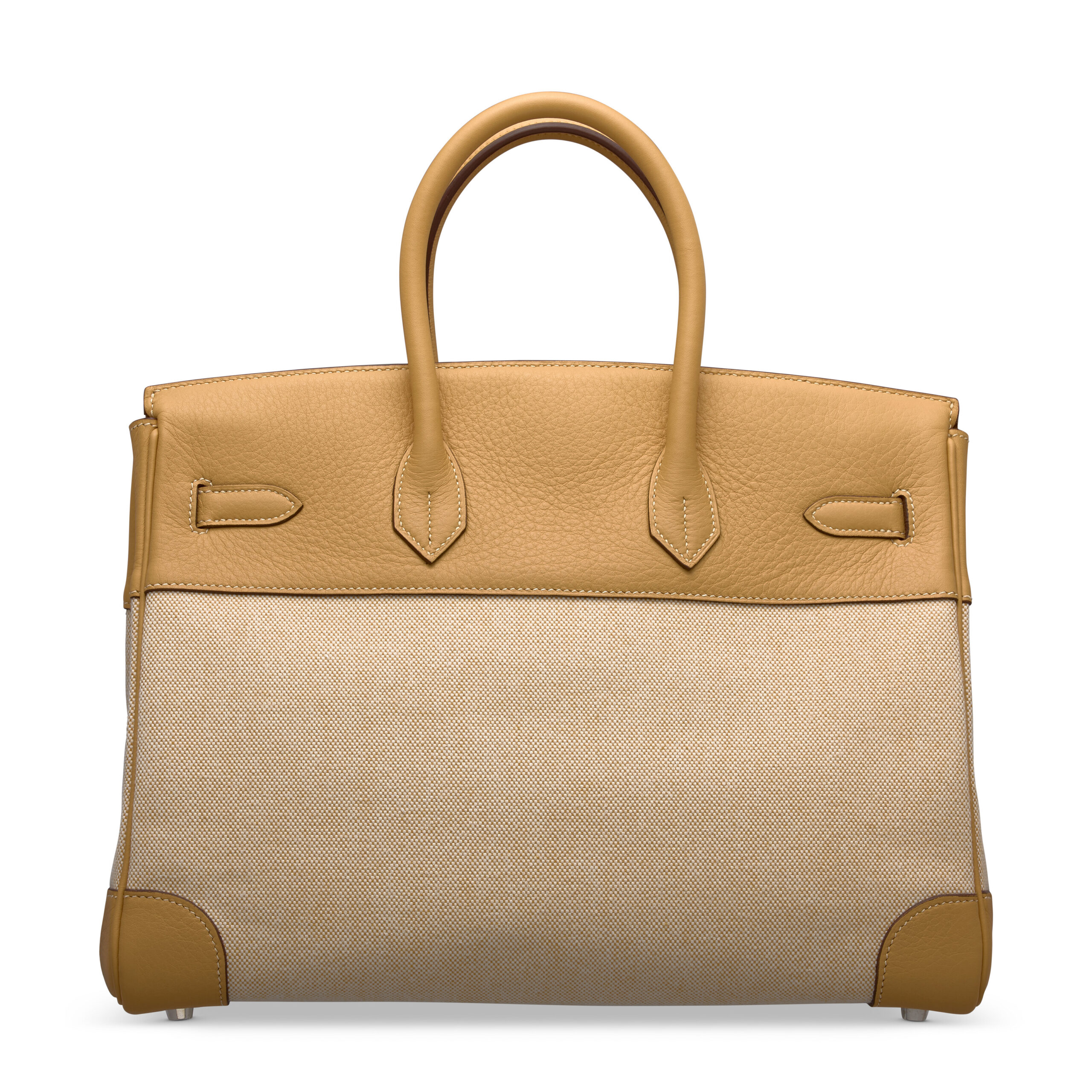A LIMITED EDITION MOUTARDE CLÉMENCE LEATHER & CANVAS BIRKIN 35 WITH PALLADIUM HARDWARE - Image 3