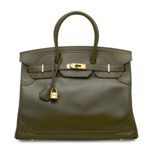 A LIMITED EDITION VERT VERONÈSE TADELAKT LEATHER GHILLIES BIRKIN 35 WITH PERMABRASS HARDWARE