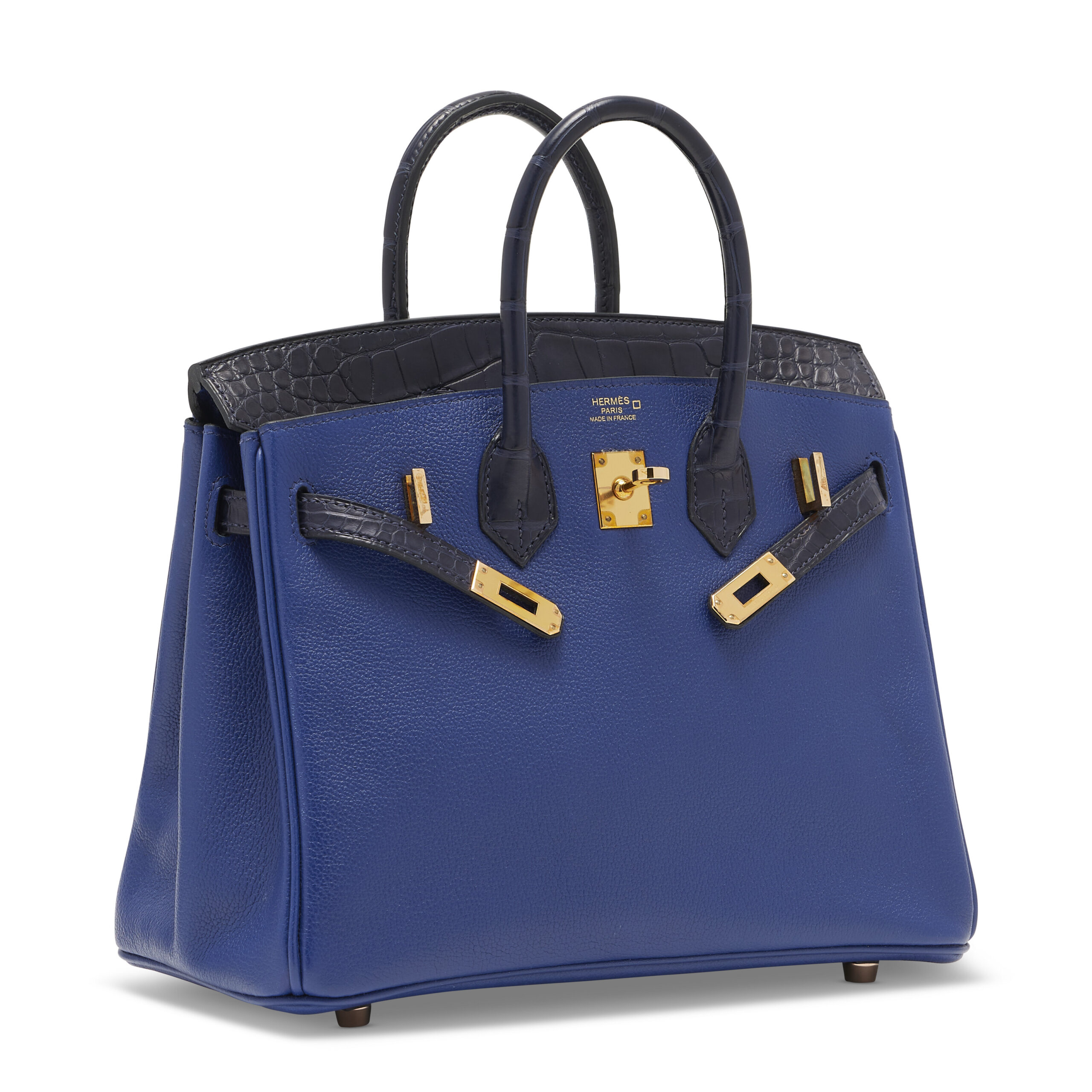 A LIMITED EDITION MATTE BLEU MARINE ALLIGATOR & BLEU SAPHIR NOVILLO LEATHER TOUCH BIRKIN 25 WITH ROSE GOLD HARDWARE 3 A LIMITED EDITION MATTE BLEU MARINE ALLIGATOR & BLEU SAPHIR NOVILLO LEATHER TOUCH BIRKIN 25 WITH ROSE GOLD HARDWARE - Image 3