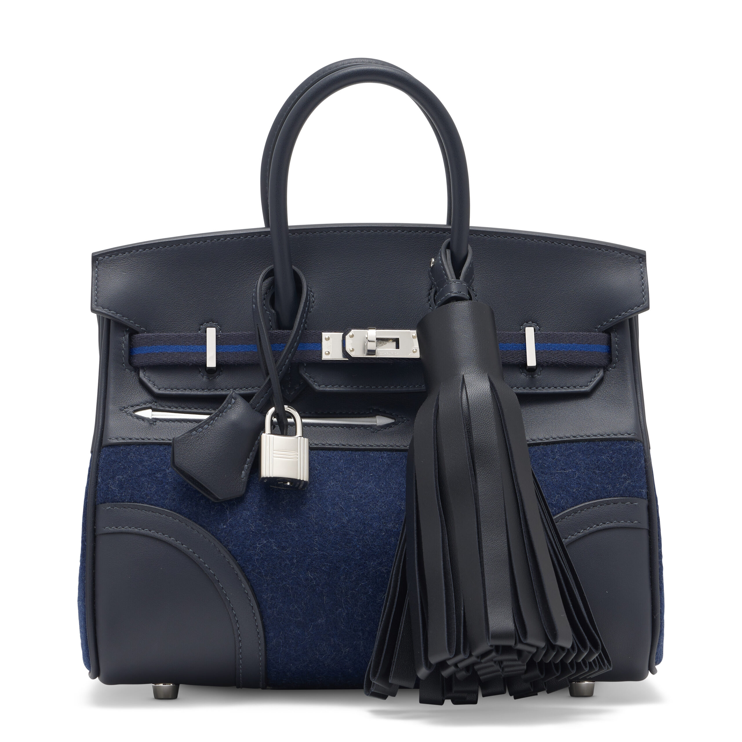 A LIMITED EDITION CABAN, BLEU NUIT SWIFT LEATHER & FEUTRE, NEW WHITE MILO LAMBSKIN GO TEAM BIRKIN 25 WITH PALLADIUM HARDWARE 1 A LIMITED EDITION CABAN, BLEU NUIT SWIFT LEATHER & FEUTRE, NEW WHITE MILO LAMBSKIN GO TEAM BIRKIN 25 WITH PALLADIUM HARDWARE