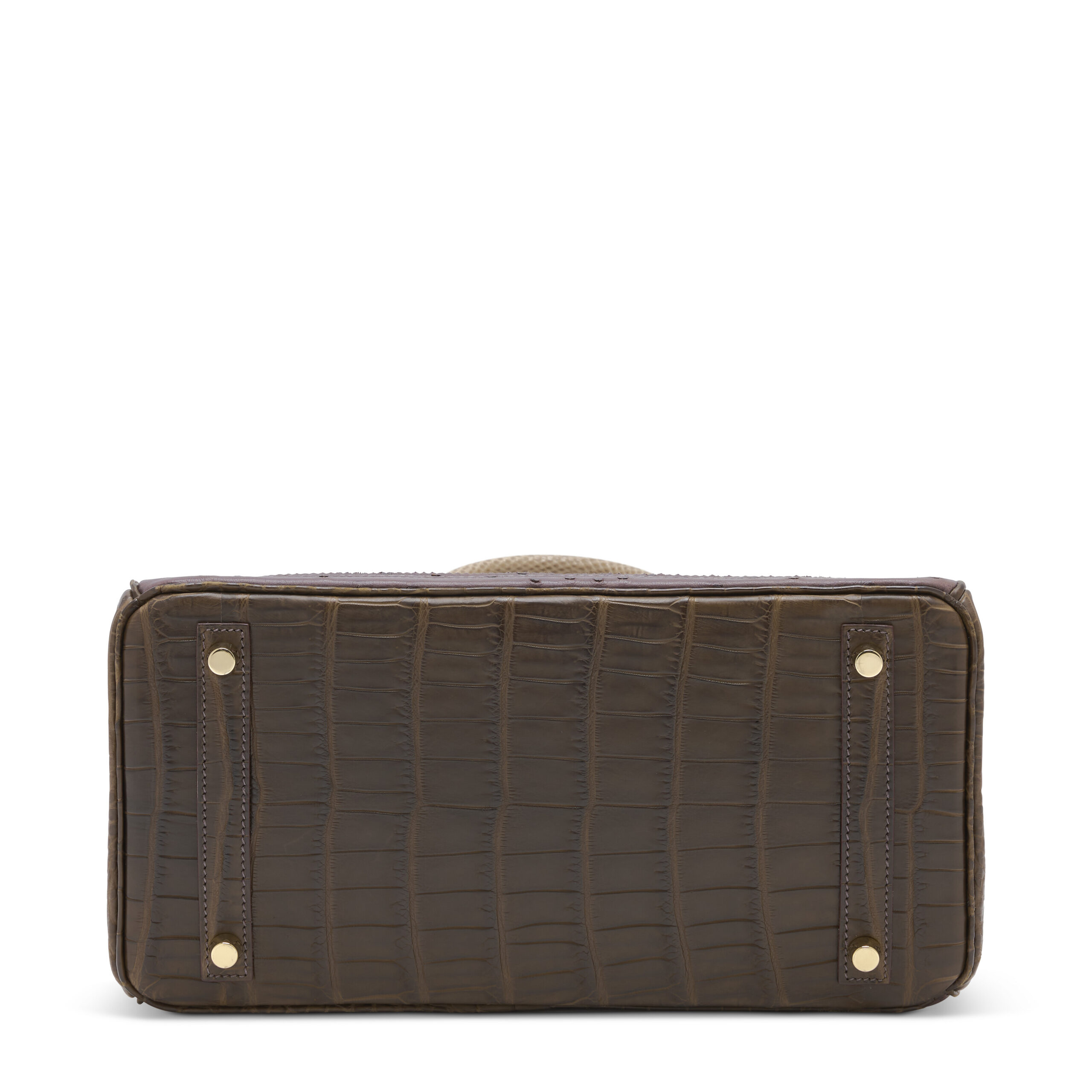 A LIMITED EDITION MATTE GRIS ÉLÉPHANT ALLIGATOR, FICELLE LIZARD & MARRON FONCÉ OSTRICH GRAND MARIAGE GHILLIES BIRKIN 30 WITH PERMABRASS HARDWARE - Image 6