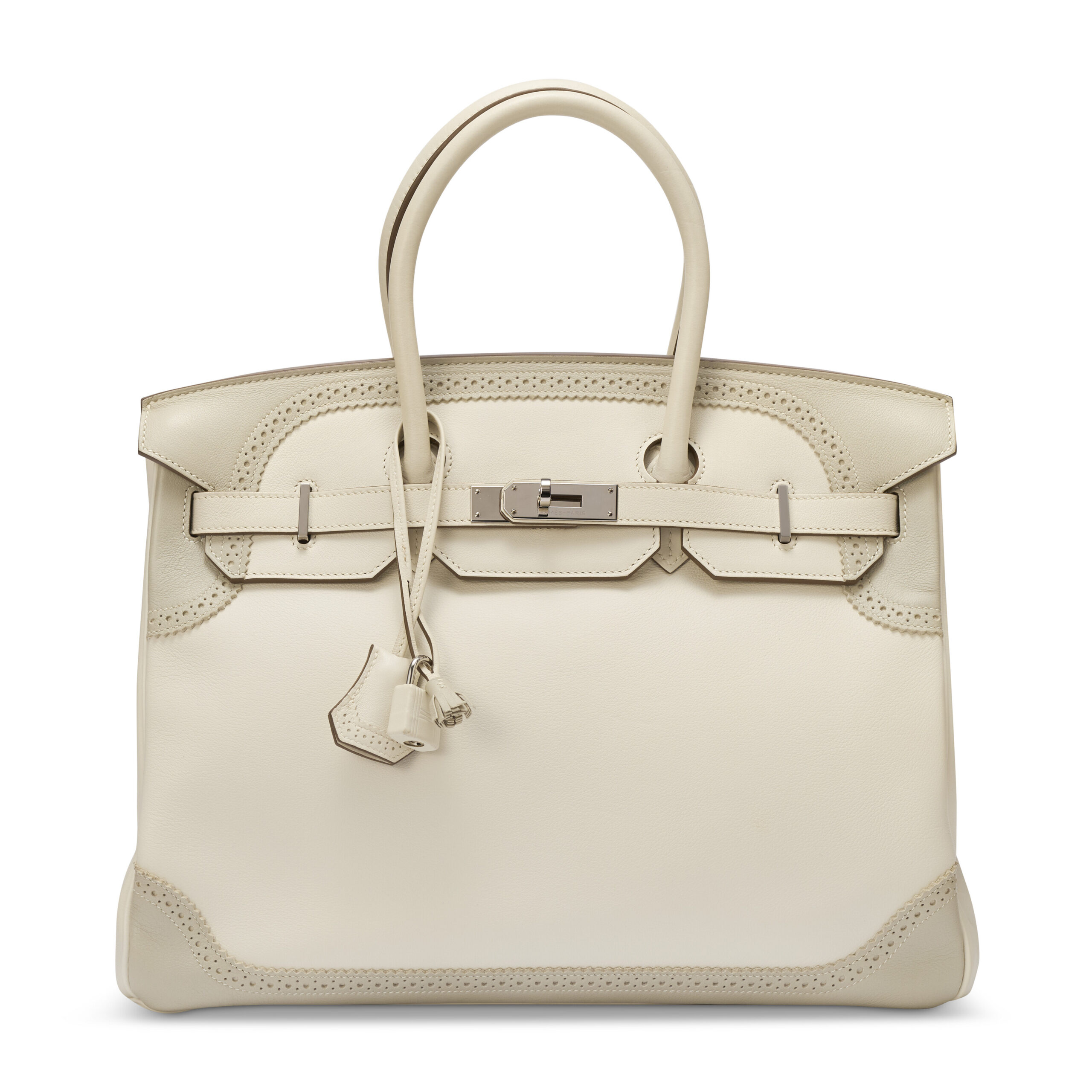 A LIMITED EDITION WHITE & GRIS PERLE SWIFT LEATHER GHILLIES BIRKIN 35 WITH PALLADIUM HARDWARE 8 A LIMITED EDITION WHITE & GRIS PERLE SWIFT LEATHER GHILLIES BIRKIN 35 WITH PALLADIUM HARDWARE - Image 8