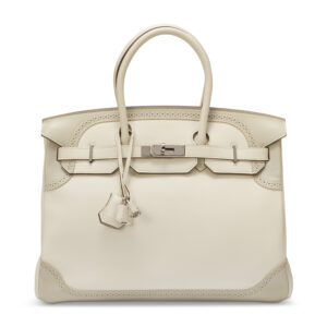 A LIMITED EDITION WHITE & GRIS PERLE SWIFT LEATHER GHILLIES BIRKIN 35 WITH PALLADIUM HARDWARE