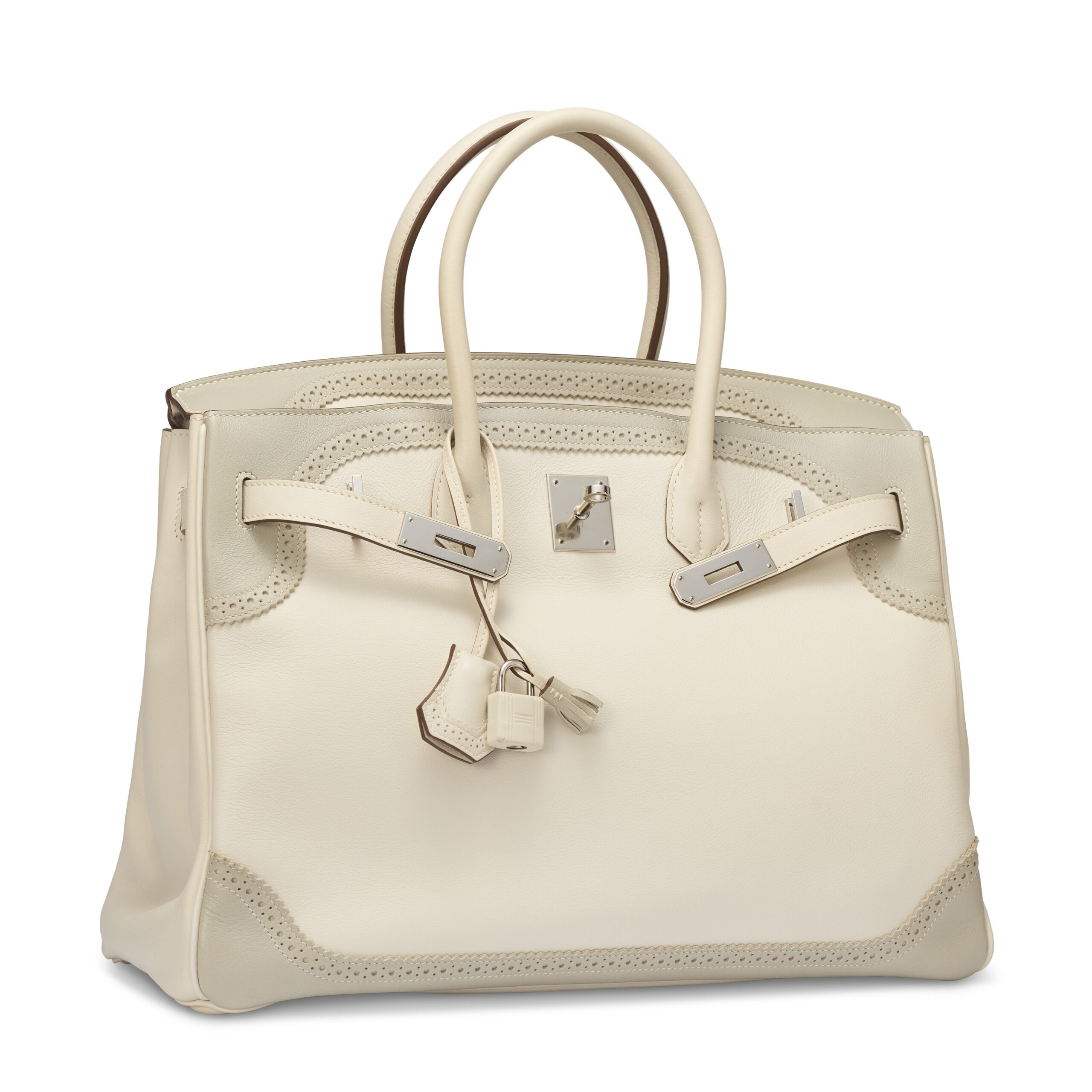 A LIMITED EDITION WHITE & GRIS PERLE SWIFT LEATHER GHILLIES BIRKIN 35 WITH PALLADIUM HARDWARE 7 A LIMITED EDITION WHITE & GRIS PERLE SWIFT LEATHER GHILLIES BIRKIN 35 WITH PALLADIUM HARDWARE - Image 7