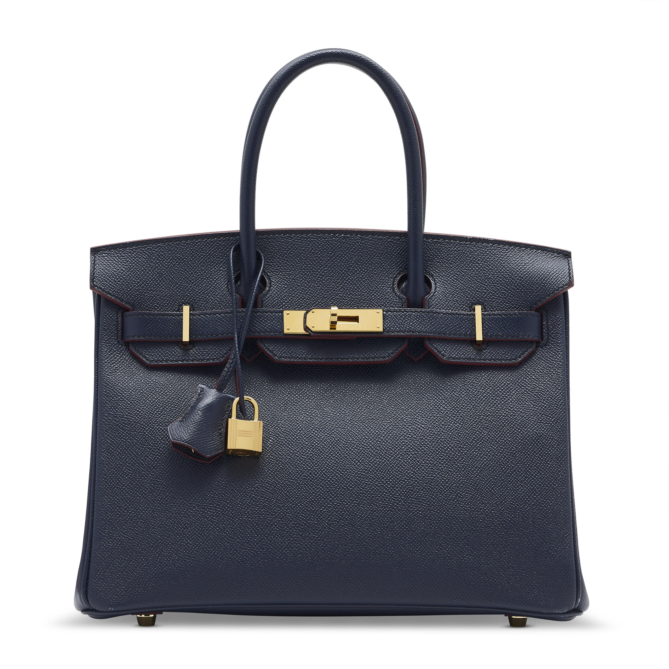 A LIMITED EDITION BLEU INDIGO & ROUGE H EPSOM LEATHER CONTOUR BIRKIN 30 WITH GOLD HARDWARE 1 A LIMITED EDITION BLEU INDIGO & ROUGE H EPSOM LEATHER CONTOUR BIRKIN 30 WITH GOLD HARDWARE