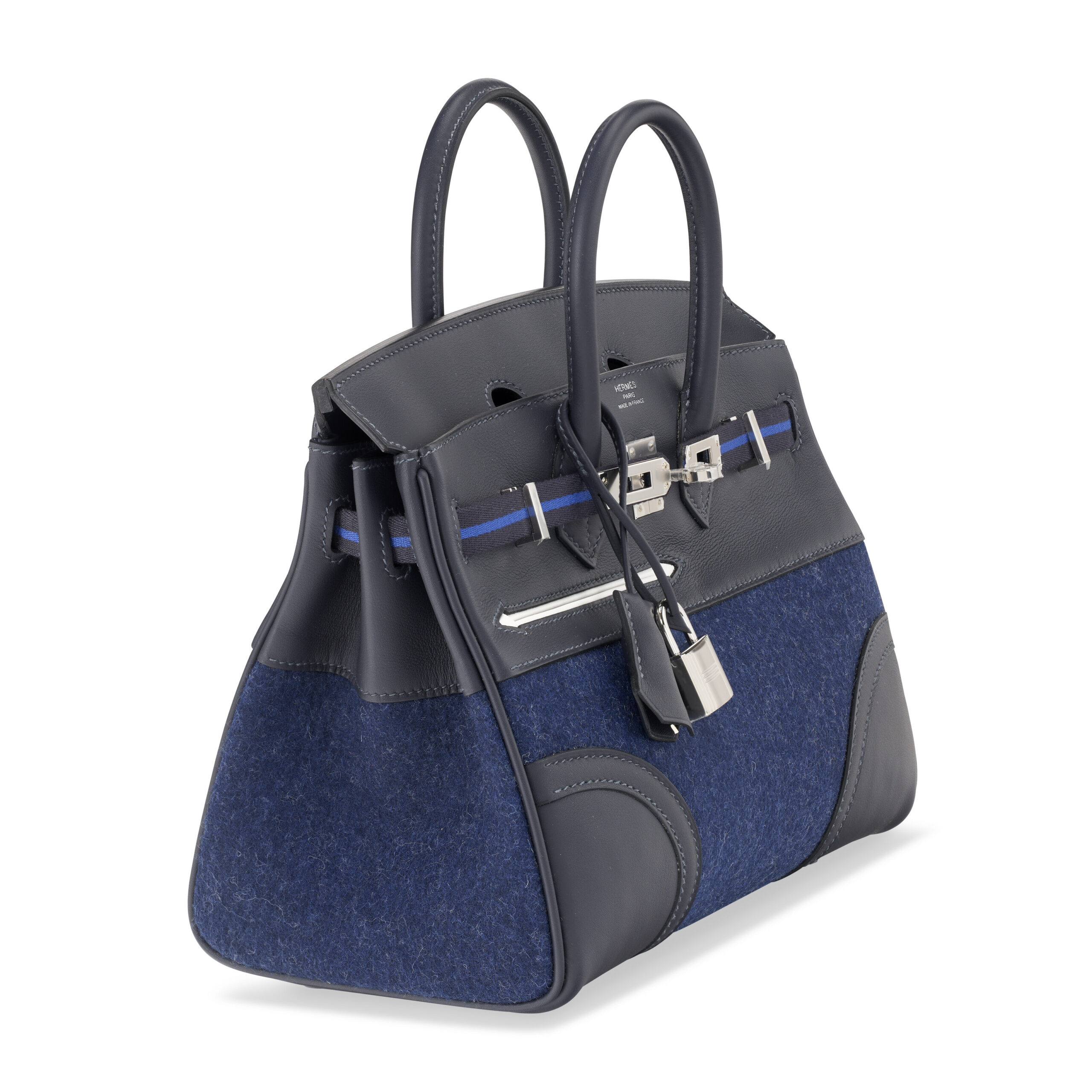 A LIMITED EDITION CABAN BLEU NUIT SWIFT LEATHER FEUTRE, NEW WHITE MILO LAMBSKIN GO TEAM BIRKIN 25 WITH PALLADIUM HARDWARE 3 A LIMITED EDITION CABAN BLEU NUIT SWIFT LEATHER FEUTRE, NEW WHITE MILO LAMBSKIN GO TEAM BIRKIN 25 WITH PALLADIUM HARDWARE - Image 3