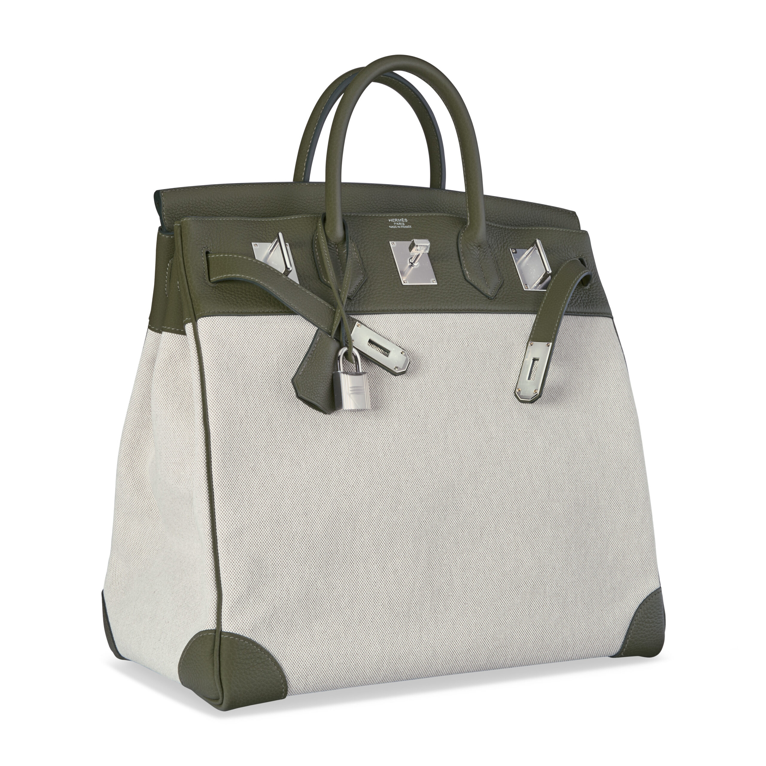 A LIMITED EDITION VERT VERONESE TOGO LEATHER & ECRU TOILE CANVAS HAC BIRKIN 40 WITH PALLADIUM HARDWARE - Image 6