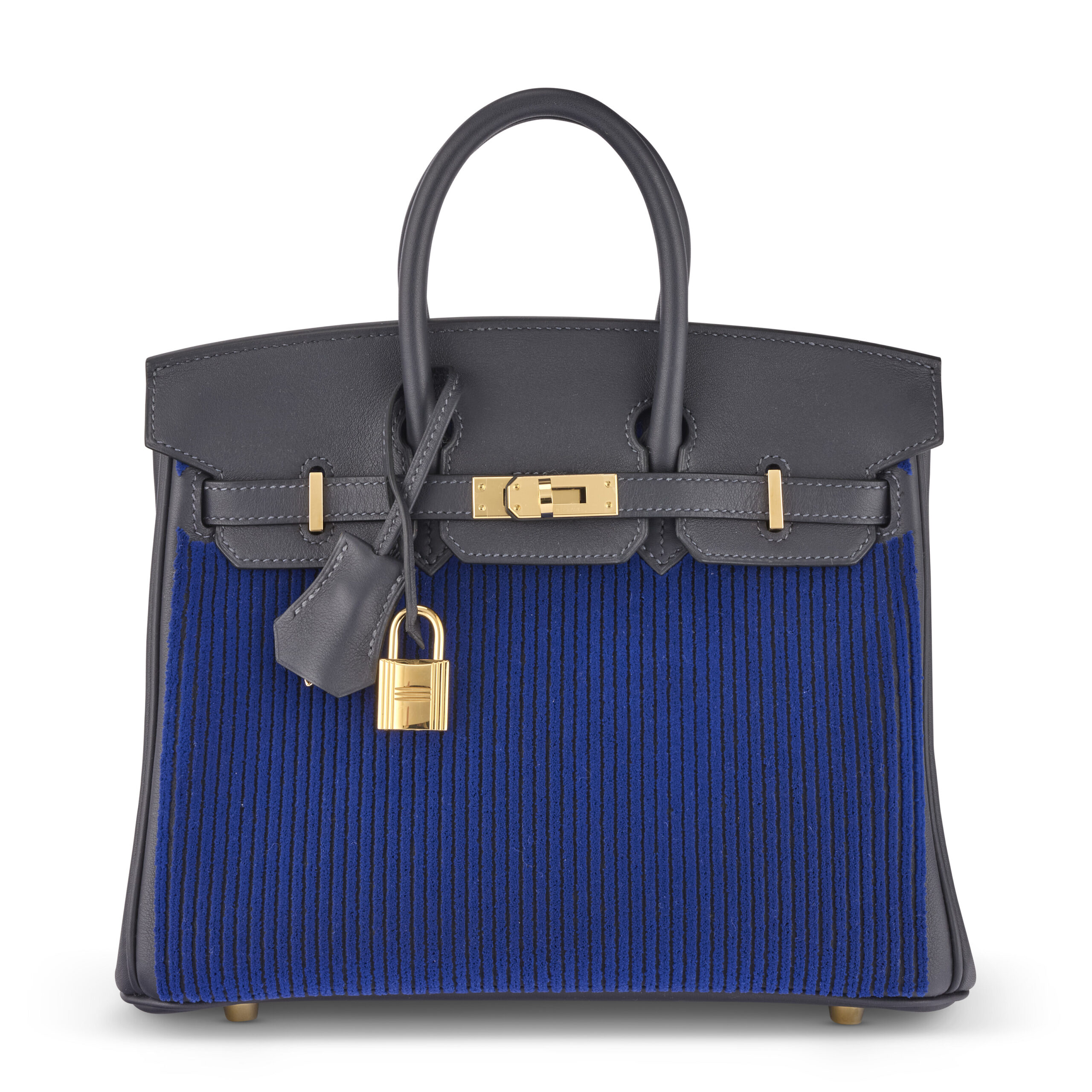 A LIMITED EDITION CABAN SWIFT LEATHER & BLEU SAPHIR TUFFETAGE CÔTE À CÔTE BIRKIN 25 WITH PERMABRASS HARDWARE 2 A LIMITED EDITION CABAN SWIFT LEATHER & BLEU SAPHIR TUFFETAGE CÔTE À CÔTE BIRKIN 25 WITH PERMABRASS HARDWARE - Image 2