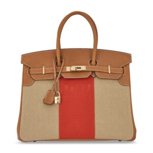 A LIMITED EDITION FAUVE BARÉNIA LEATHER & PAPRIKA AND FICELLE TOILE FLAG BIRKIN 35 WITH PERMABRASS HARDWARE