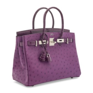 A LIMITED EDITION SHINY CASSIS ALLIGATOR & VIOLINE OSTRICH TOUCH BIRKIN 30 WITH PALLADIUM HARDWARE - Image 2
