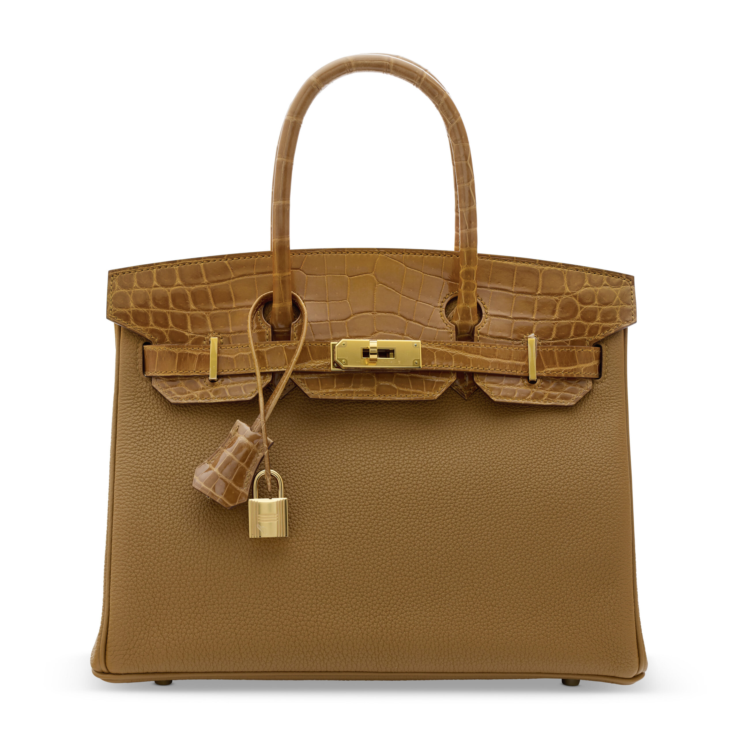 A LIMITED EDITION TABAC CAMEL SHINY NILOTICUS CROCODILE & TOGO LEATHER TOUCH BIRKIN 30 WITH GOLD HARDWARE - Image 3