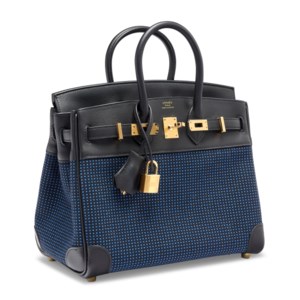 A LIMITED EDITION BLEU ÉGÉE TOILE QUADRILLE & BLACK SWIFT LEATHER BIRKIN 25 WITH GOLD HARDWARE 2 A LIMITED EDITION BLEU ÉGÉE TOILE QUADRILLE & BLACK SWIFT LEATHER BIRKIN 25 WITH GOLD HARDWARE - Image 2