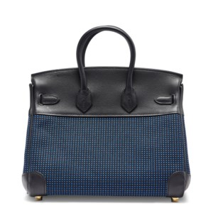 A LIMITED EDITION BLEU ÉGÉE TOILE QUADRILLE & BLACK SWIFT LEATHER BIRKIN 25 WITH GOLD HARDWARE 3 A LIMITED EDITION BLEU ÉGÉE TOILE QUADRILLE & BLACK SWIFT LEATHER BIRKIN 25 WITH GOLD HARDWARE - Image 3