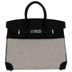 Hermès 25cm Birkin Quadrille Black Toile/Swift Leather Palladium Hardware