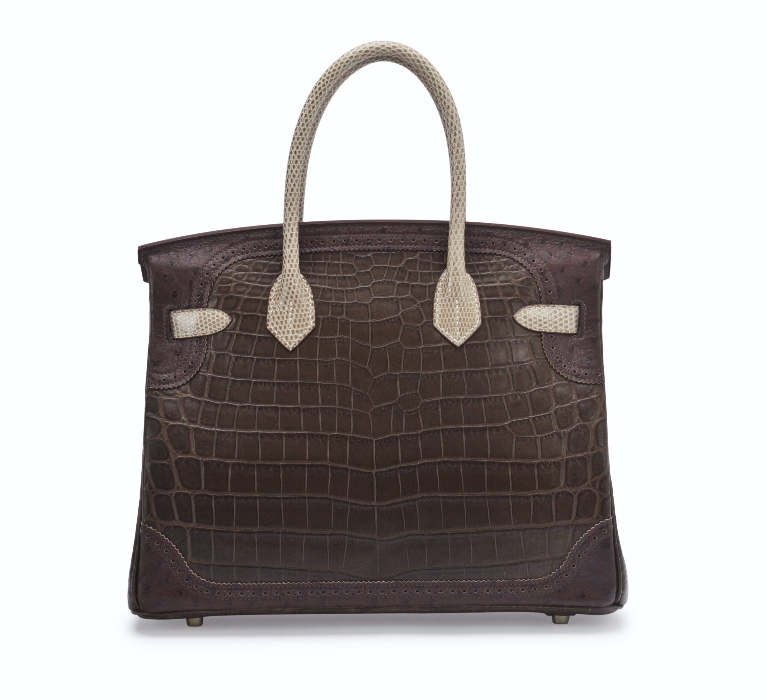 A LIMITED EDITION 30CM GRIS ELEPHANT ALLIGATOR, FICELLE LIZARD & MARRON FONCE OSTRICH GRAND MARRIAGE BIRKIN BAG WITH PERMABRASS 3 A LIMITED EDITION 30CM GRIS ELEPHANT ALLIGATOR, FICELLE LIZARD & MARRON FONCE OSTRICH GRAND MARRIAGE BIRKIN BAG WITH PERMABRASS - Image 3