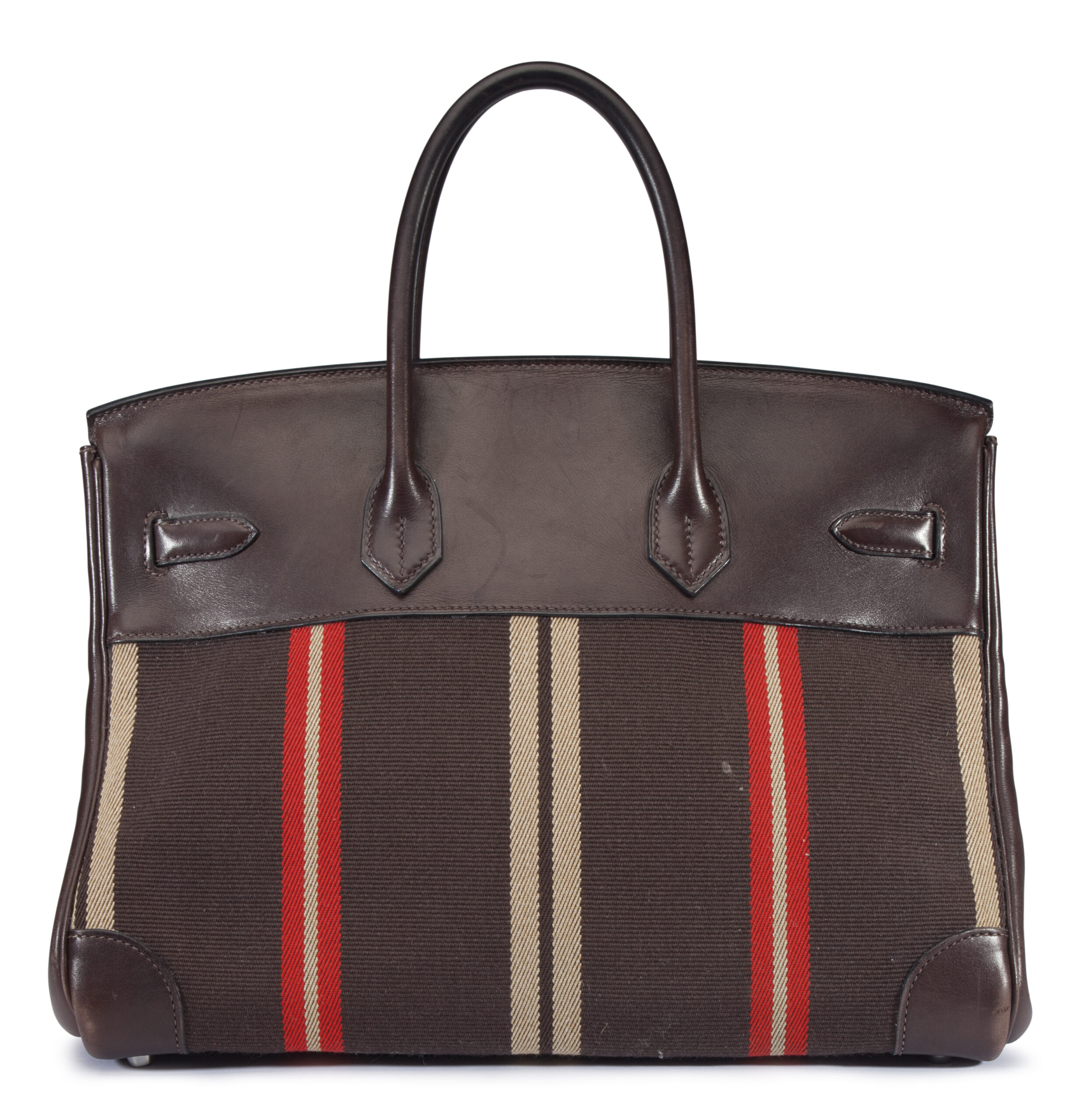 A LIMITED EDITION 35CM EBENE EVERCALF LEATHER & STRIPED JUMPING CANVAS BIRKIN BAG 2 A LIMITED EDITION 35CM EBENE EVERCALF LEATHER & STRIPED JUMPING CANVAS BIRKIN BAG - Image 2