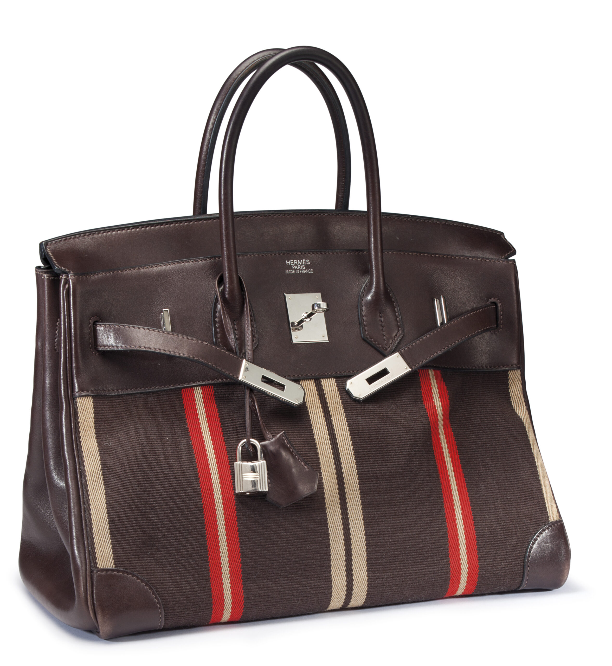 A LIMITED EDITION 35CM EBENE EVERCALF LEATHER & STRIPED JUMPING CANVAS BIRKIN BAG 4 A LIMITED EDITION 35CM EBENE EVERCALF LEATHER & STRIPED JUMPING CANVAS BIRKIN BAG - Image 4