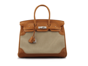 A LIMITED EDITION 35CM NATURAL BARENIA LEATHER & TOILE GHILLIES BIRKIN BAG