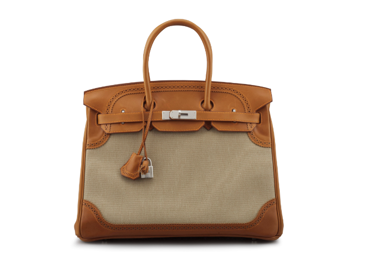 A LIMITED EDITION 35CM NATURAL BARENIA LEATHER & TOILE GHILLIES BIRKIN BAG 1 A LIMITED EDITION 35CM NATURAL BARENIA LEATHER & TOILE GHILLIES BIRKIN BAG