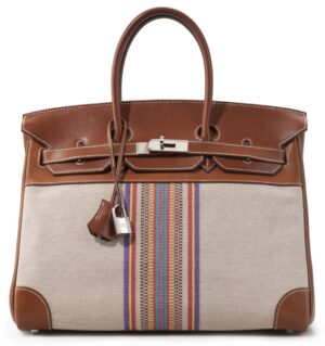 A LIMITED EDITION 35CM NATURAL BARENIA LEATHER & TOILE H GANGE BIRKIN BAG