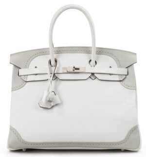 A LIMITED EDITION 35CM WHITE & GRIS PERLE SWIFT LEATHER GHILLIES BIRKIN BAG
