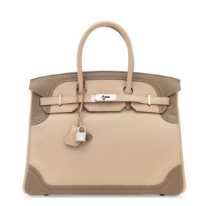 A LIMITED EDITION ARGILE & ÉTOUPE SWIFT LEATHER GHILLIES BIRKIN 35 WITH PALLADIUM HARDWARE