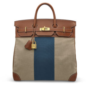 A LIMITED EDITION BARÉNIA, BLEU DE GALICE & FICELLE TOILE H FLAG HAC BIRKIN 40 WITH GOLD HARDWARE