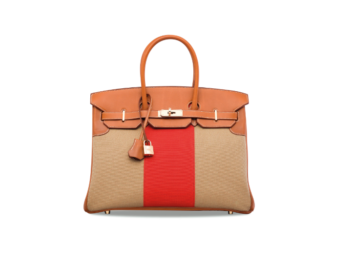 A LIMITED EDITION BARÉNIA LEATHER & CANVAS FLAG BIRKIN 35 WITH GOLD HARDWARE 1 A LIMITED EDITION BARÉNIA LEATHER & CANVAS FLAG BIRKIN 35 WITH GOLD HARDWARE