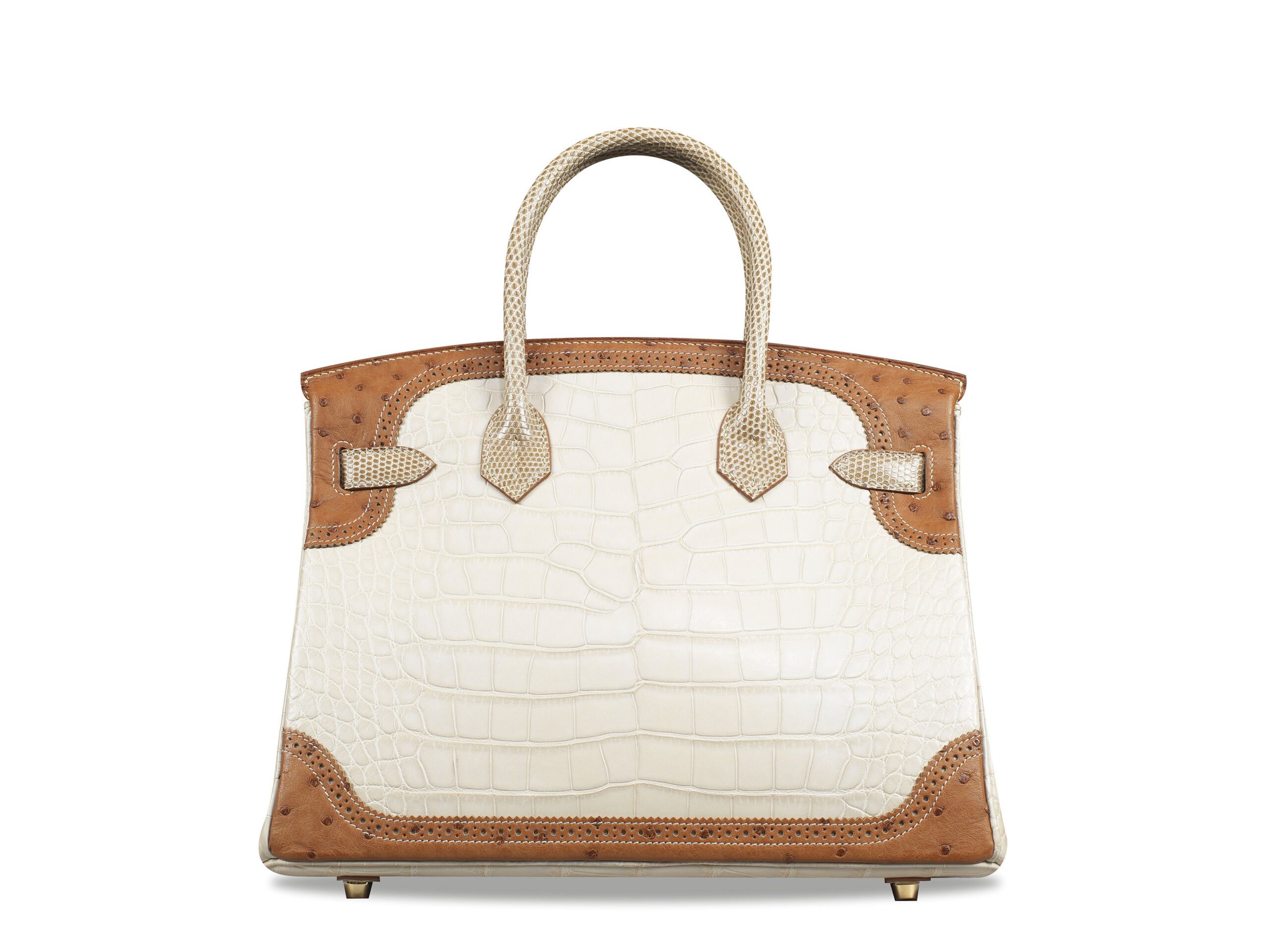 A LIMITED EDITION BÉTON ALLIGATOR, ALEZAN OSTRICH & FICELLE LIZARD GRAND MARIAGE BIRKIN 30 WITH PERMABRASS HARDWARE 4 A LIMITED EDITION BÉTON ALLIGATOR, ALEZAN OSTRICH & FICELLE LIZARD GRAND MARIAGE BIRKIN 30 WITH PERMABRASS HARDWARE - Image 4