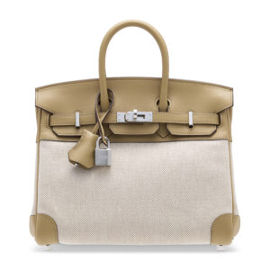 A LIMITED EDITION BISCUIT SWIFT LEATHER & H CANVAS BIRKIN 25 WITH PALLADIUM HARDWARE