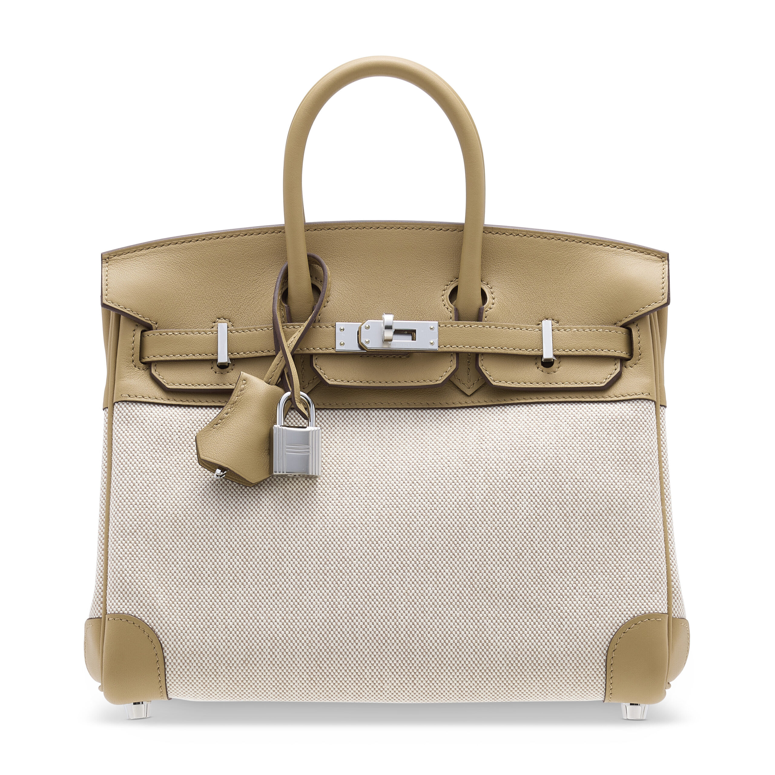 A LIMITED EDITION BISCUIT SWIFT LEATHER & H CANVAS BIRKIN 25 WITH PALLADIUM HARDWARE 1 A LIMITED EDITION BISCUIT SWIFT LEATHER & H CANVAS BIRKIN 25 WITH PALLADIUM HARDWARE