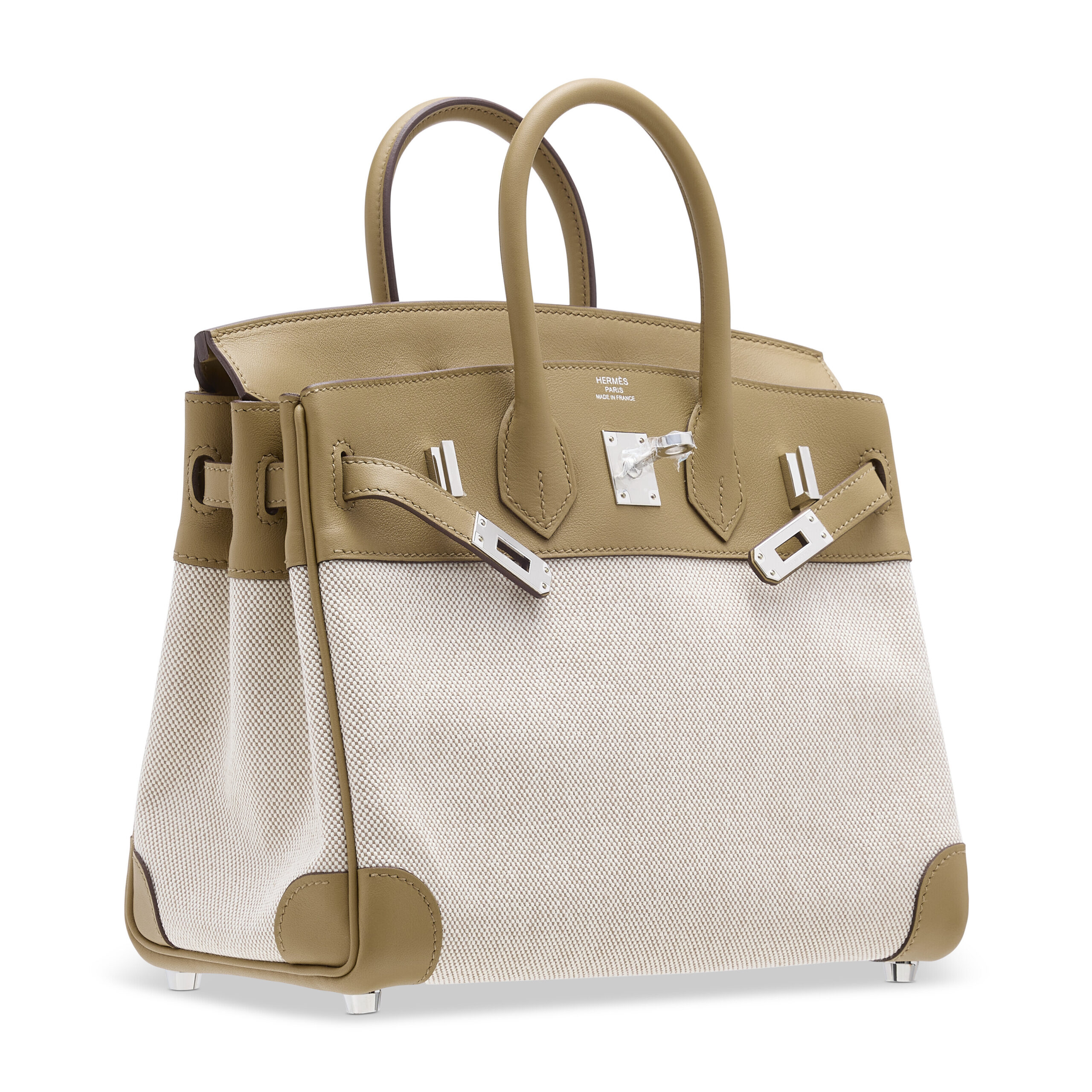 A LIMITED EDITION BISCUIT SWIFT LEATHER & H CANVAS BIRKIN 25 WITH PALLADIUM HARDWARE 5 A LIMITED EDITION BISCUIT SWIFT LEATHER & H CANVAS BIRKIN 25 WITH PALLADIUM HARDWARE - Image 5