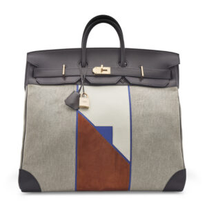 A LIMITED EDITION BLACK BARÉNIA, WHITE & BLEU ÉLECTRIQUE SWIFT LEATHER, FAUVE VEAU DOBLIS GRIZZLY LEATHER & TOILE H FLAG HAC BIRKIN 50 WITH BRUSHED PERMABRASS HARDWARE