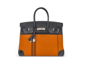 A LIMITED EDITION BLACK CALF BOX LEATHER & POTIRON CANVAS POTAMOS BIRKIN 35 WITH PALLADIUM HARDWARE