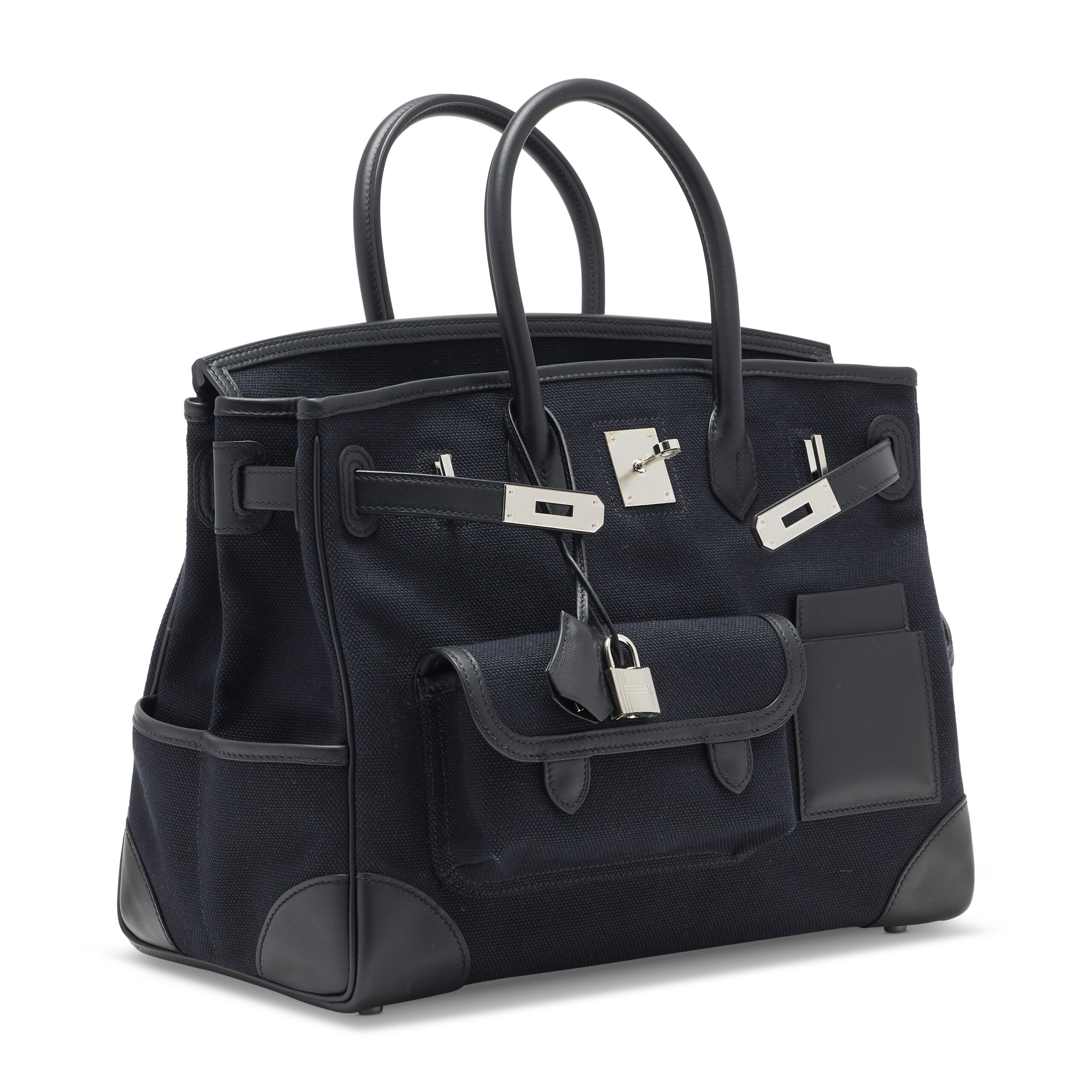 A LIMITED EDITION BLACK CANVAS & BLACK SWIFT LEATHER CARGO BIRKIN 35 WITH PALLADIUM HARDWARE 4 A LIMITED EDITION BLACK CANVAS & BLACK SWIFT LEATHER CARGO BIRKIN 35 WITH PALLADIUM HARDWARE - Image 4