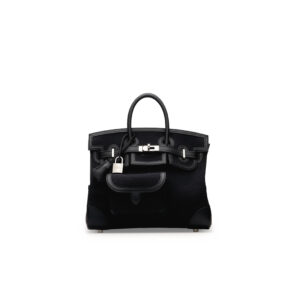A LIMITED EDITION BLACK CANVAS & SWIFT LEATHER CARGO BIRKIN 25 WITH PALLADIUM HARDWARE