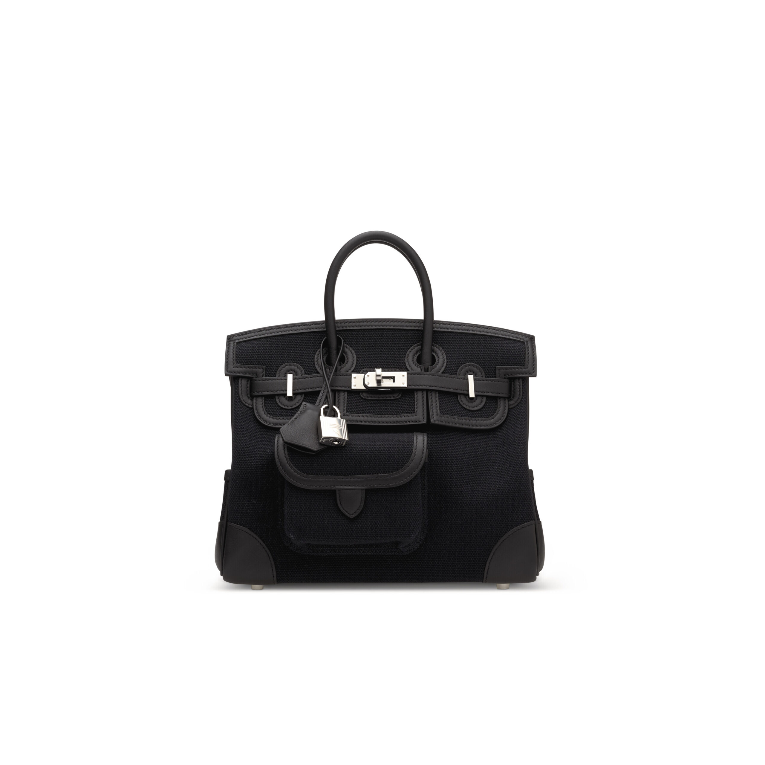 A LIMITED EDITION BLACK CANVAS & SWIFT LEATHER CARGO BIRKIN 25 WITH PALLADIUM HARDWARE 4 A LIMITED EDITION BLACK CANVAS & SWIFT LEATHER CARGO BIRKIN 25 WITH PALLADIUM HARDWARE - Image 4