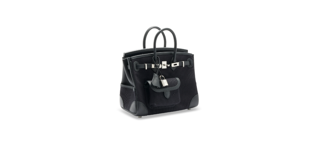 A LIMITED EDITION BLACK CANVAS & SWIFT LEATHER CARGO BIRKIN 25 WITH PALLADIUM HARDWARE 4 A LIMITED EDITION BLACK CANVAS & SWIFT LEATHER CARGO BIRKIN 25 WITH PALLADIUM HARDWARE - Image 4