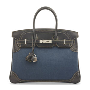 A LIMITED EDITION BLACK EVERCALF LEATHER & DENIM CANVAS GHILLIES BIRKIN 35 WITH BRUSHED PALLADIUM HARDWARE (1)