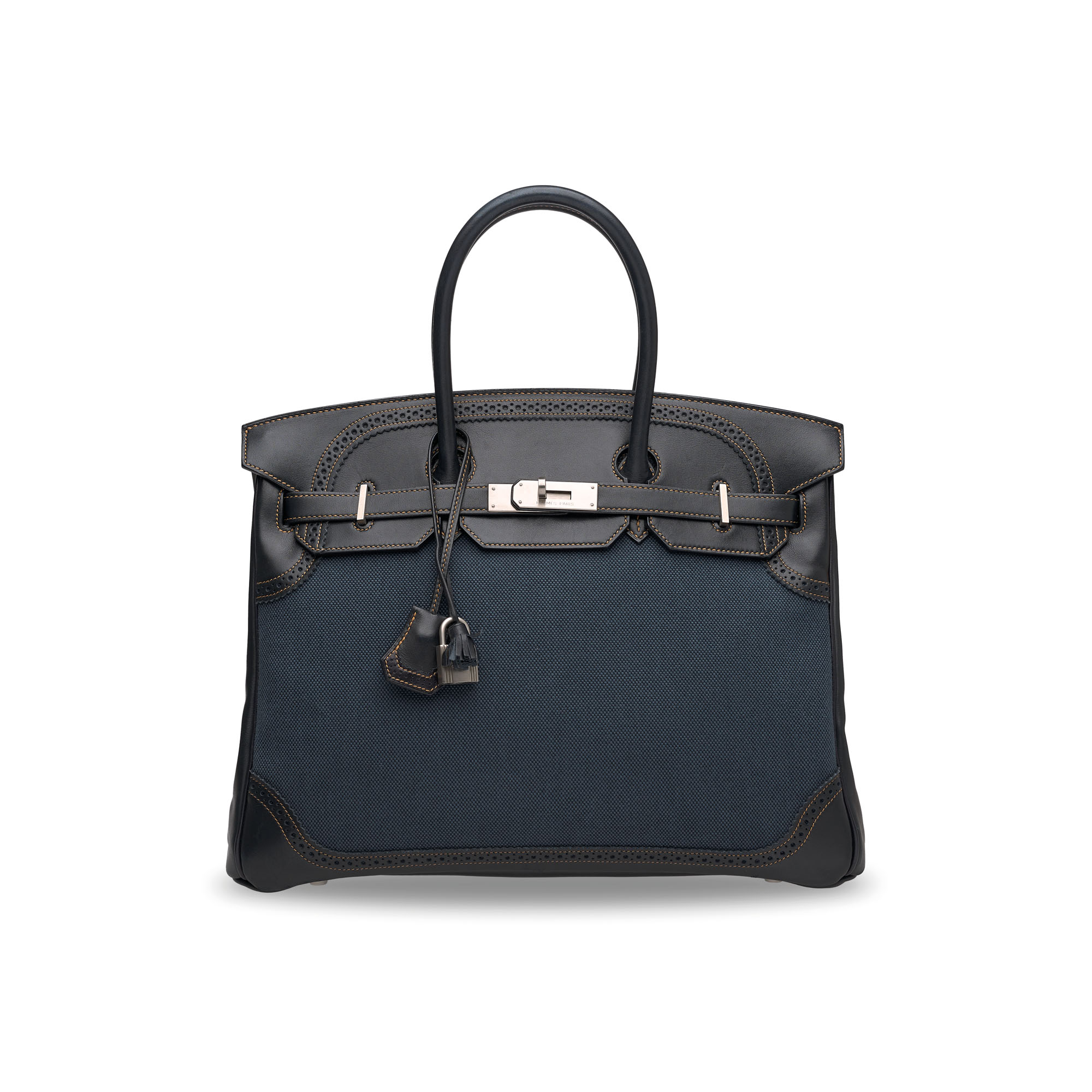 A LIMITED EDITION BLACK EVERCALF LEATHER & DENIM GHILLIES BIRKIN 35 WITH BRUSHED PALLADIUM HARDWARE 1 A LIMITED EDITION BLACK EVERCALF LEATHER & DENIM GHILLIES BIRKIN 35 WITH BRUSHED PALLADIUM HARDWARE